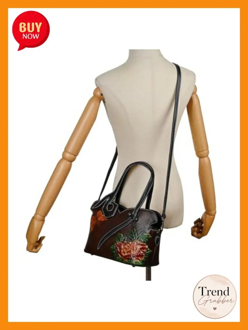Genuine Italian Leather Handbag - Embossed Mandala Tote - Handcrafted Floral